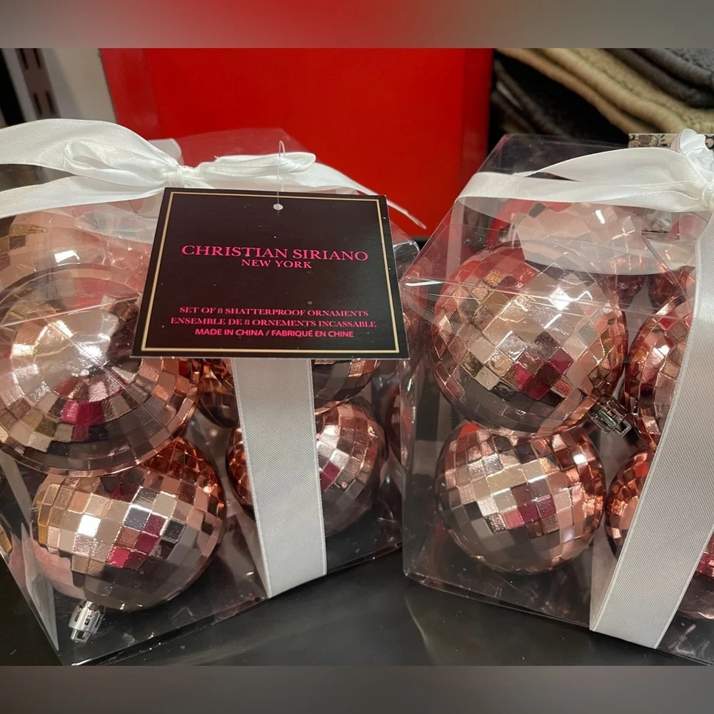 PINK Disco Mirror Ball Ornament 🩷🪩 2 sets of 8 Shatterproof, Siriano NIB